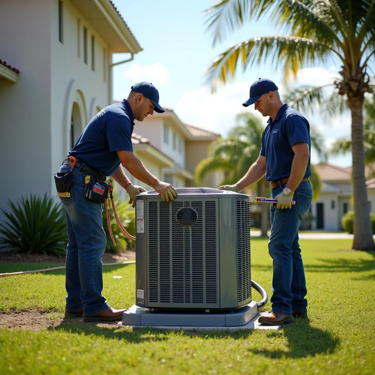 New high-efficiency air conditioner installation outside a Stuart, FL home