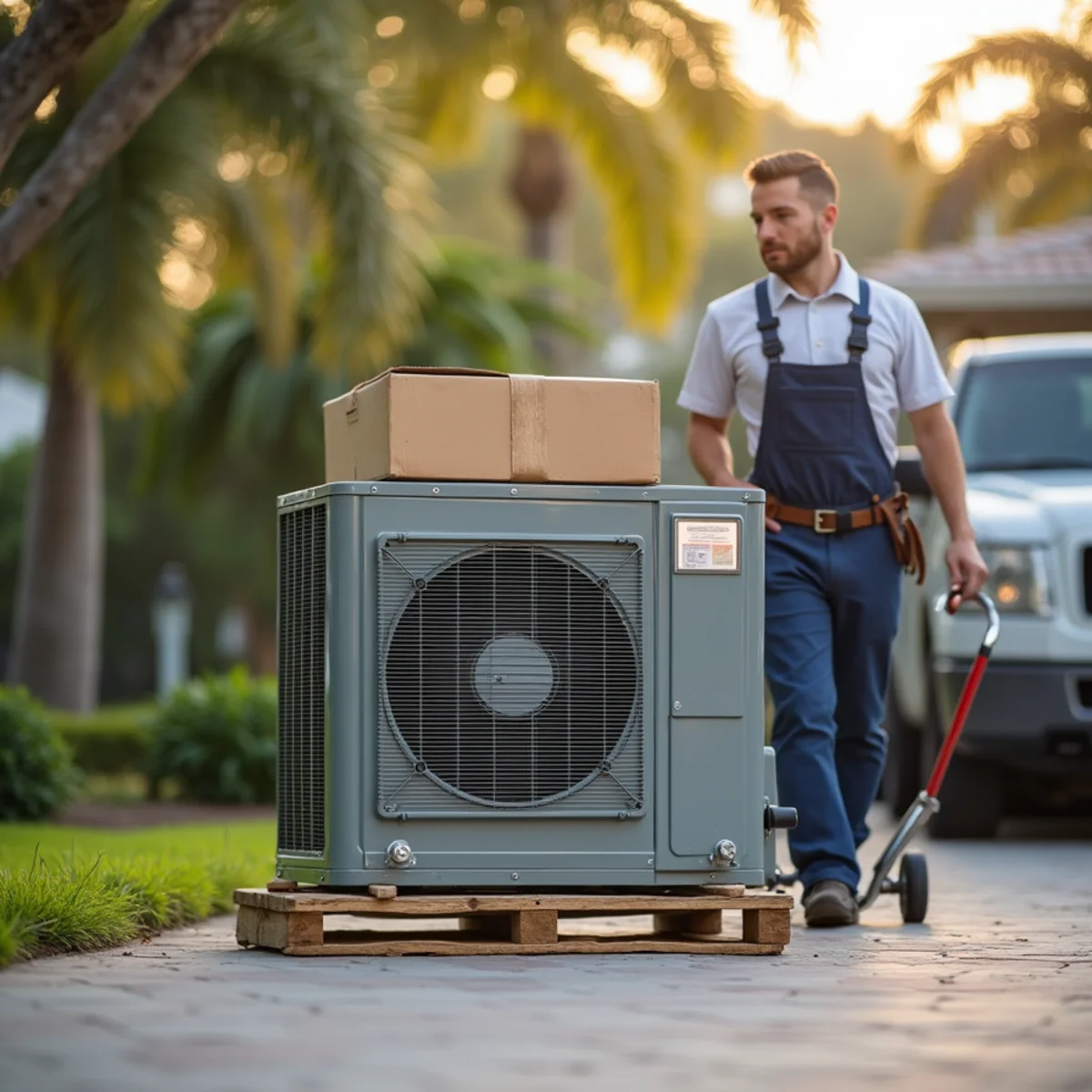 New AC condenser installation at a Treasure Coast home