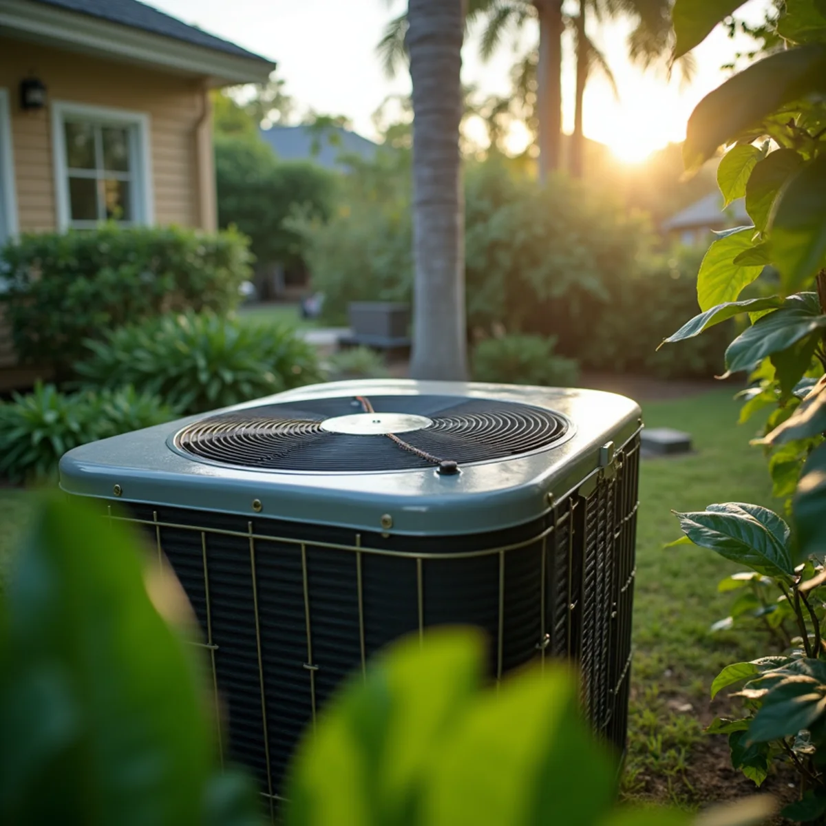 Outdoor AC unit running continuously at a humid Florida home