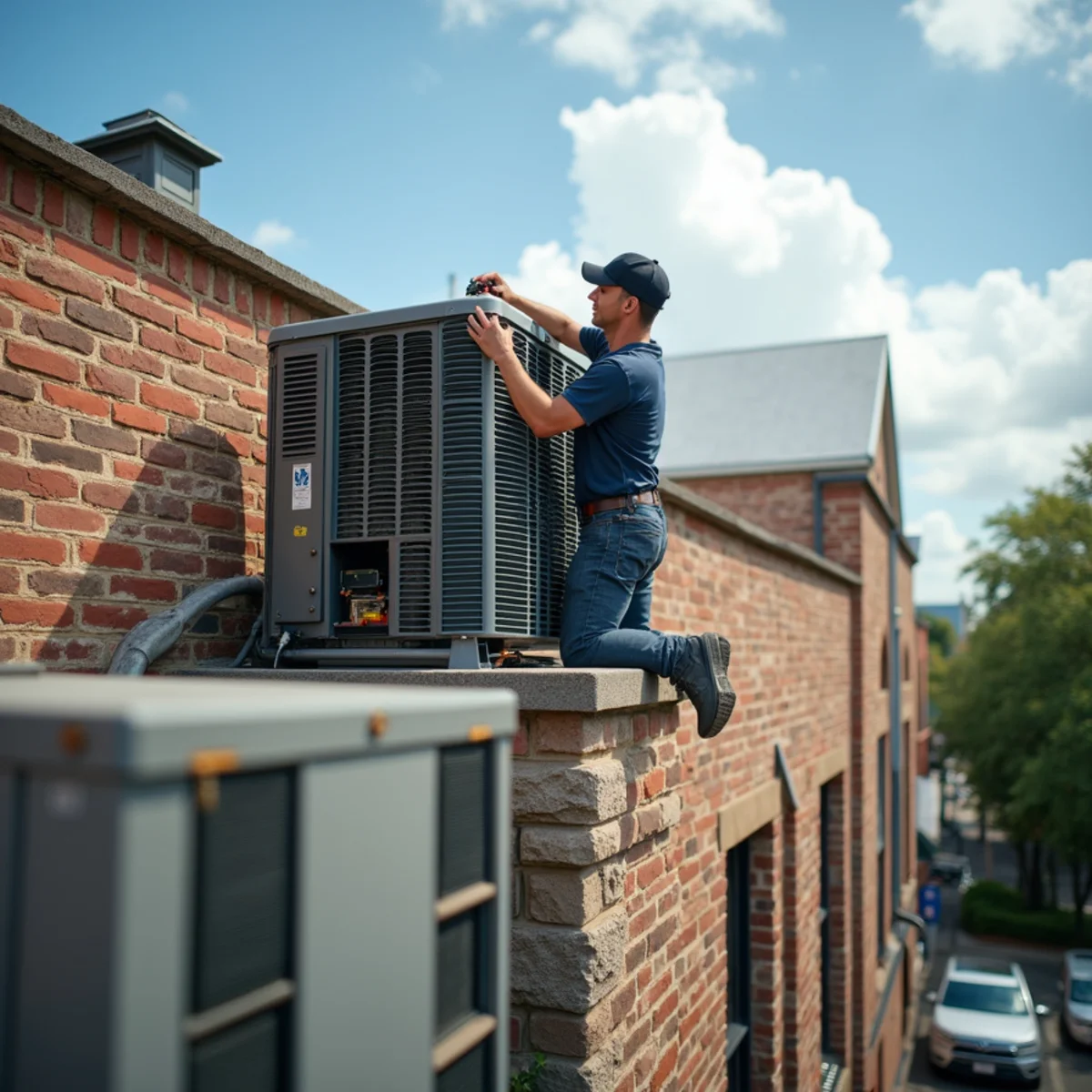Historic downtown Stuart, FL commercial building with rooftop HVAC unit
