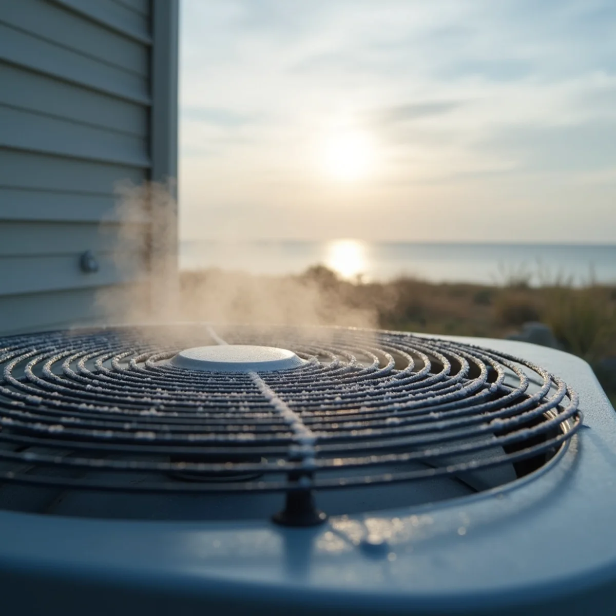 Heat pump outdoor unit operating during a Florida cold snap