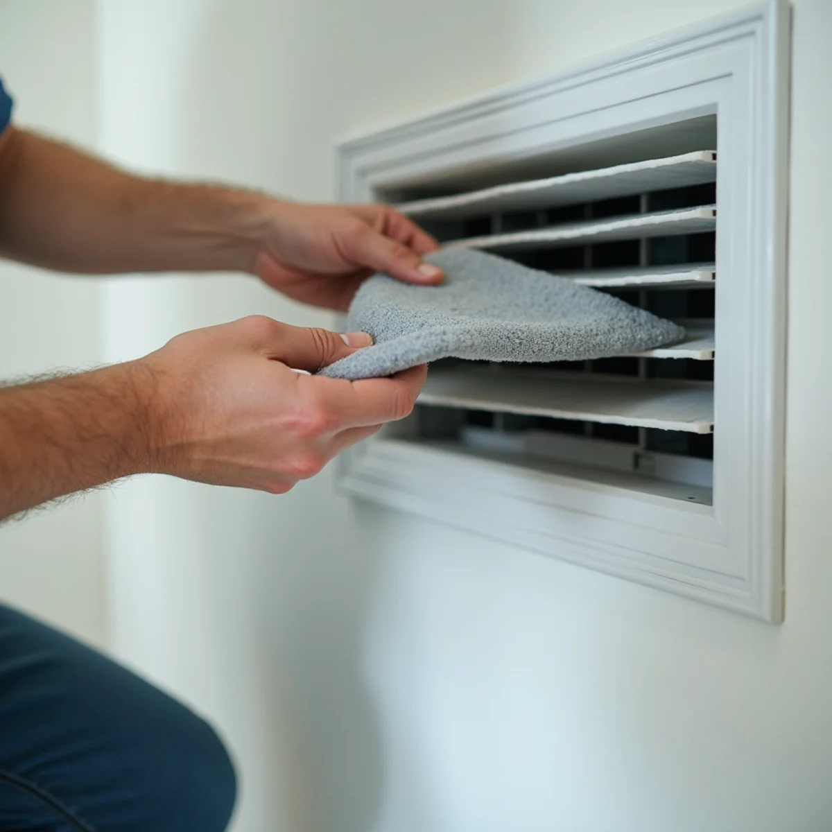 Homeowner replacing an air filter in a Stuart, FL home