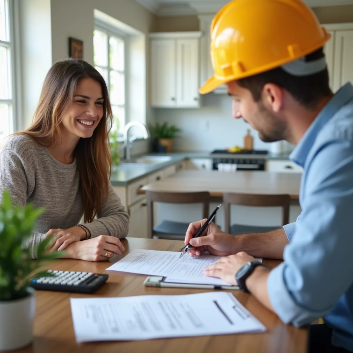Homeowner reviewing HVAC financing options with a contractor in Stuart, FL