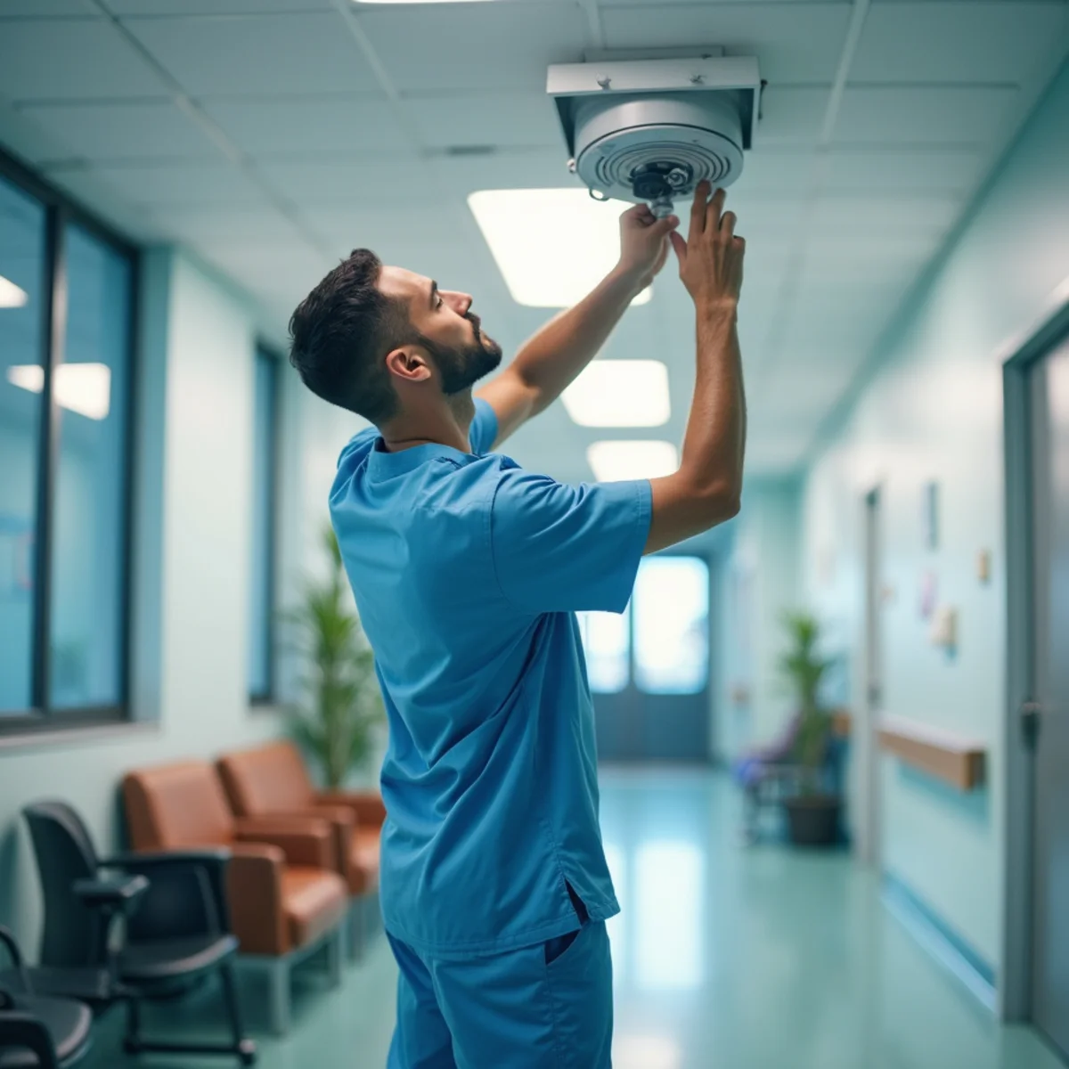 HVAC technician servicing equipment at a medical office in Stuart, FL