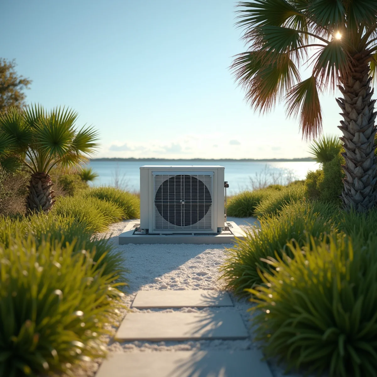 Ocean breeze over coastal Stuart, FL homes with AC equipment visible