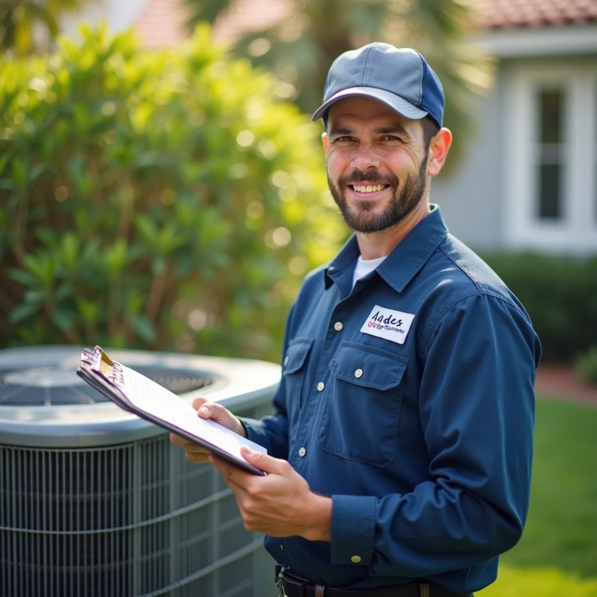 HVAC technician performing spring AC maintenance in Stuart, FL