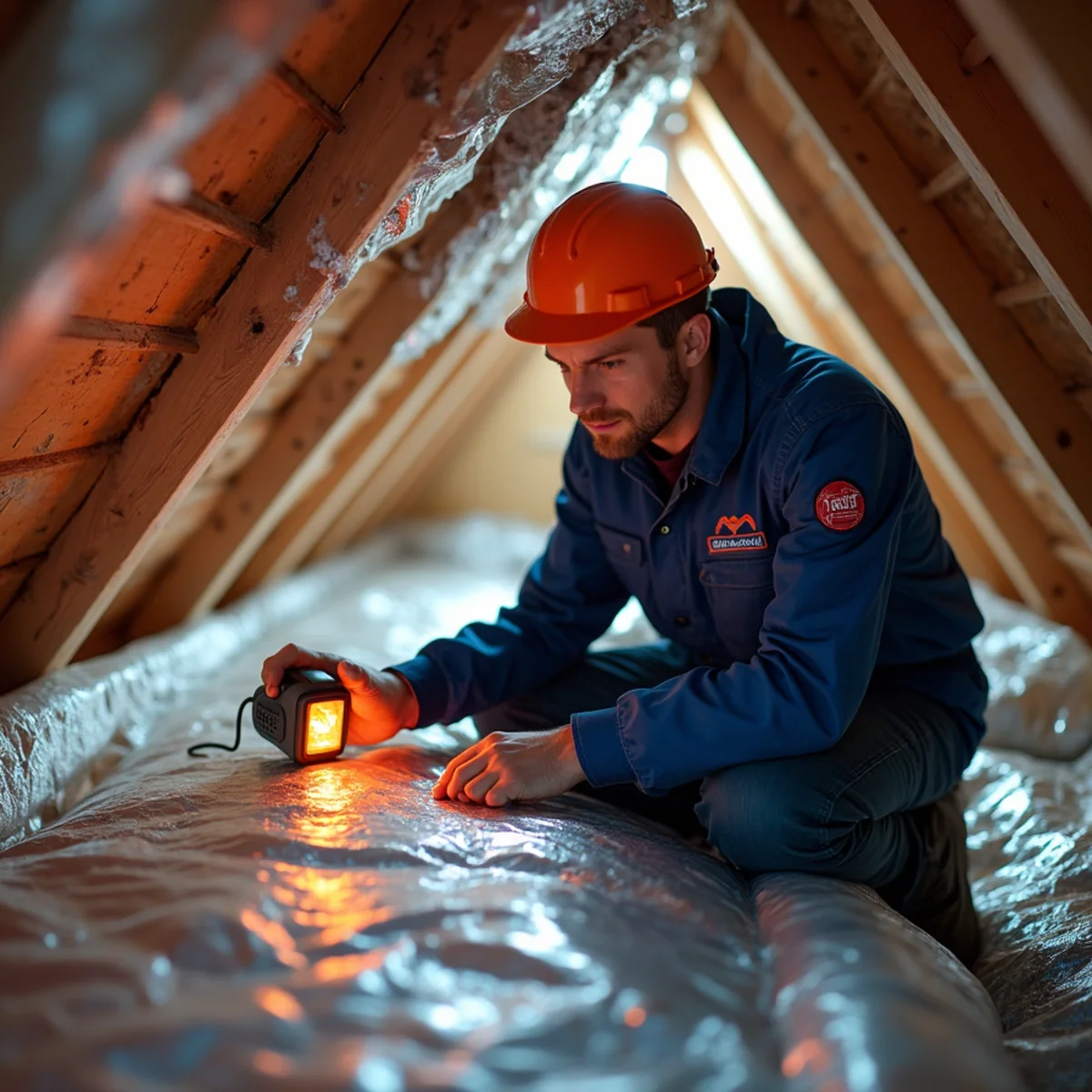 Attic ductwork with insulation in a riverfront Florida home