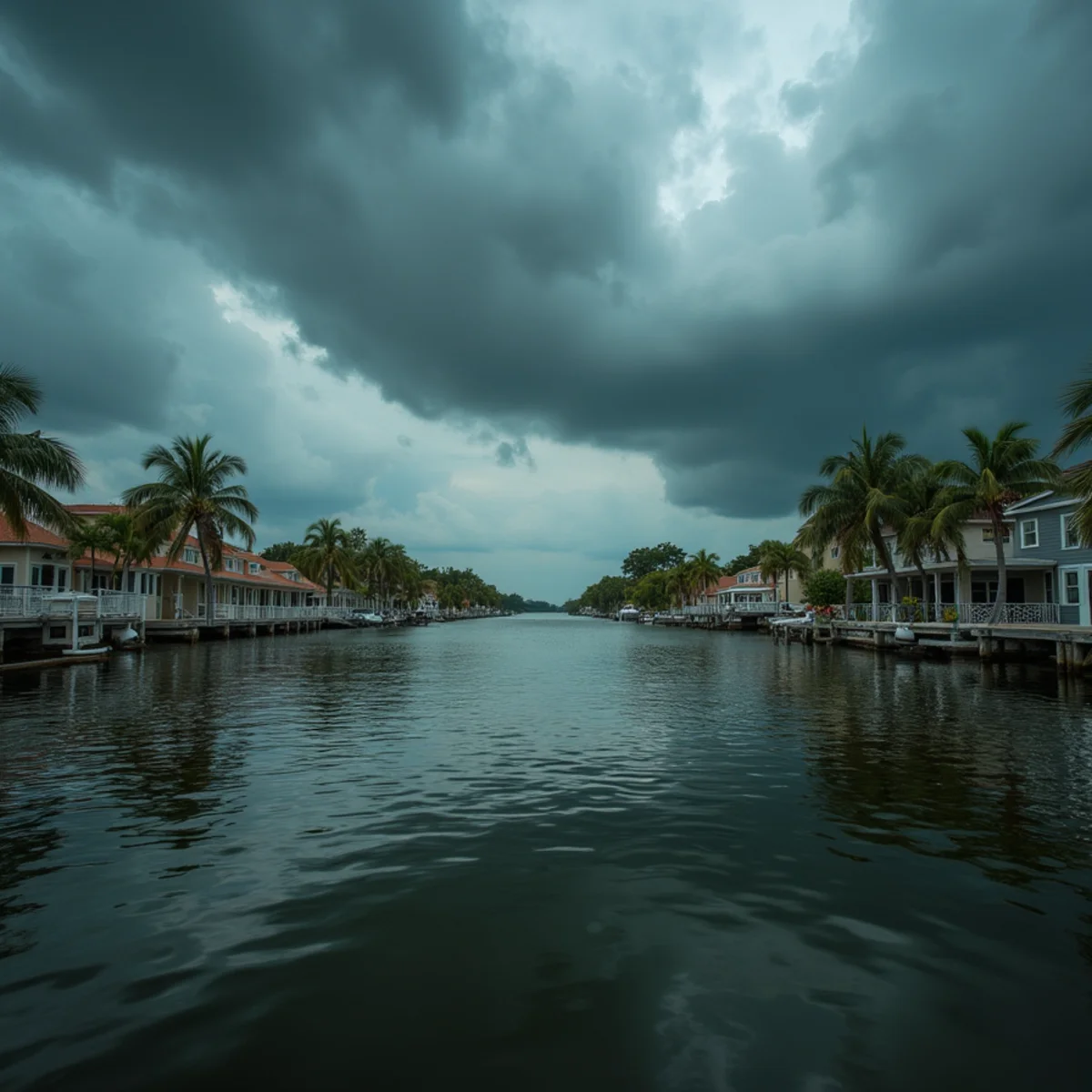 Historic photo-style view of storm clouds over Stuart, FL waterfront