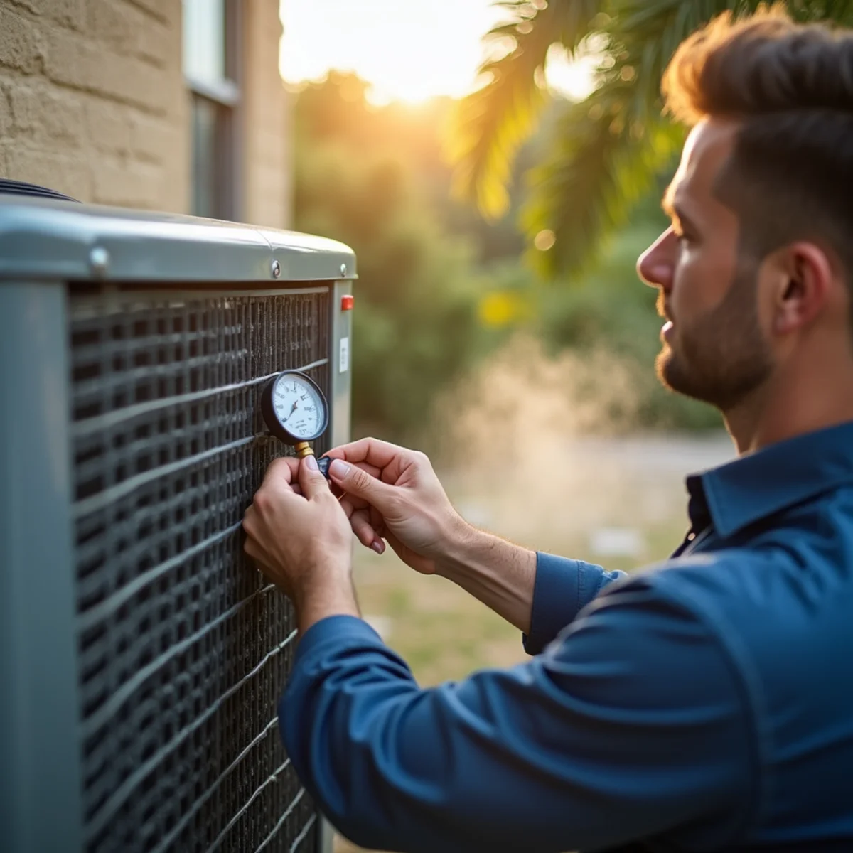 Heat pump condenser unit installed beside a home in Stuart, FL