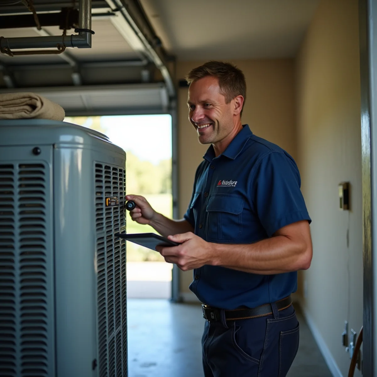 HVAC technician performing a full system diagnostic at a home in Stuart, FL
