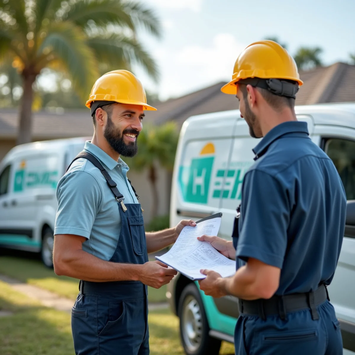 HVAC technician quoting an AC replacement at a ranch home in Fort Pierce South, FL