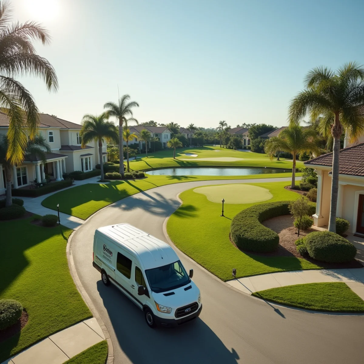 HVAC service van in a Palm City, FL golf community