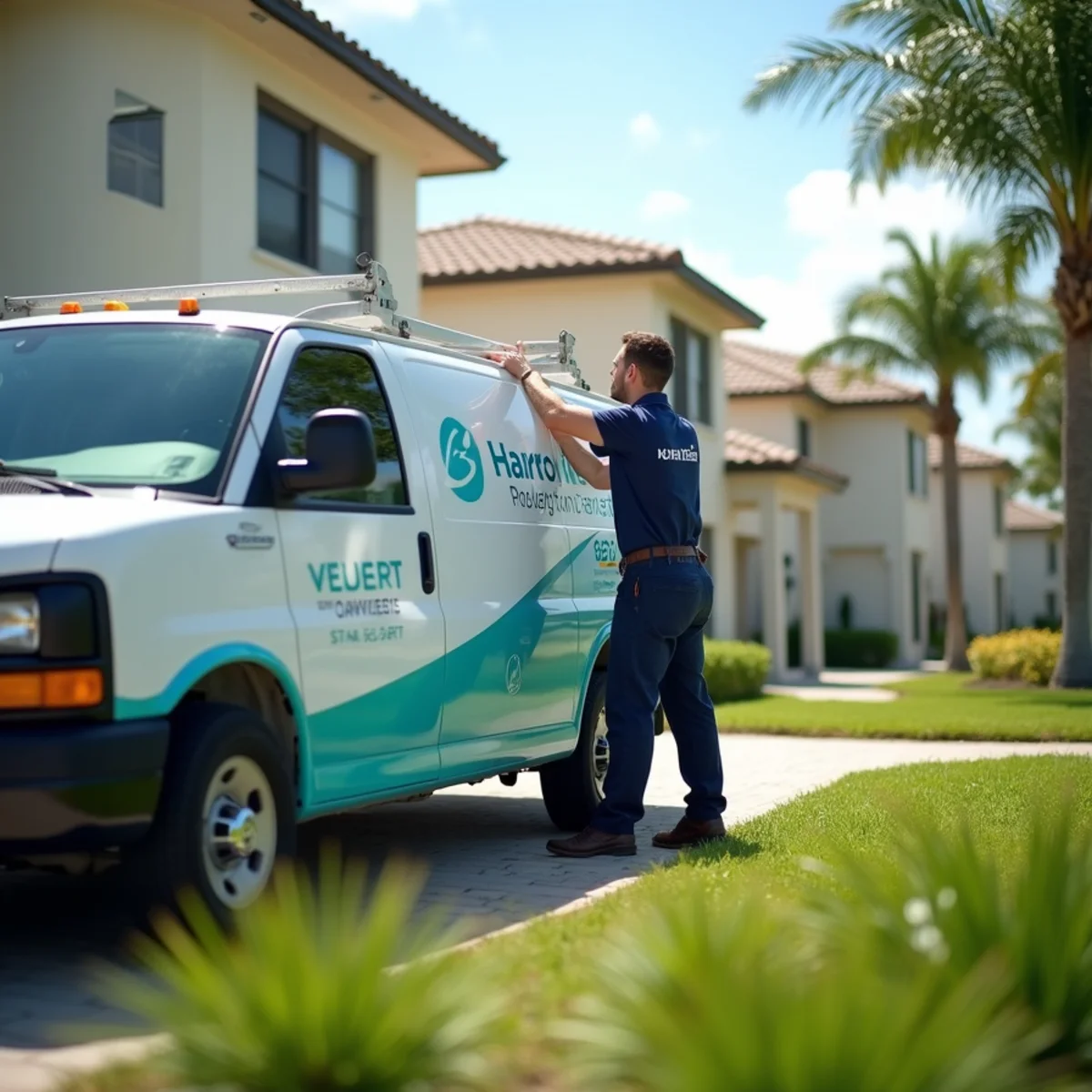 HVAC technician installing a zoned air conditioning system in a Palm City, FL home