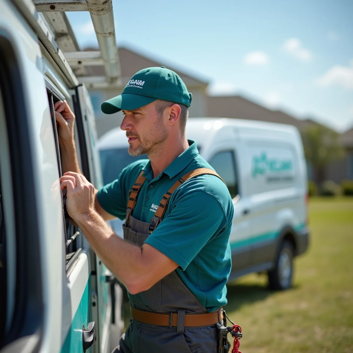 HVAC technician commissioning a new construction home's AC system in Highpointe, Martin County, FL